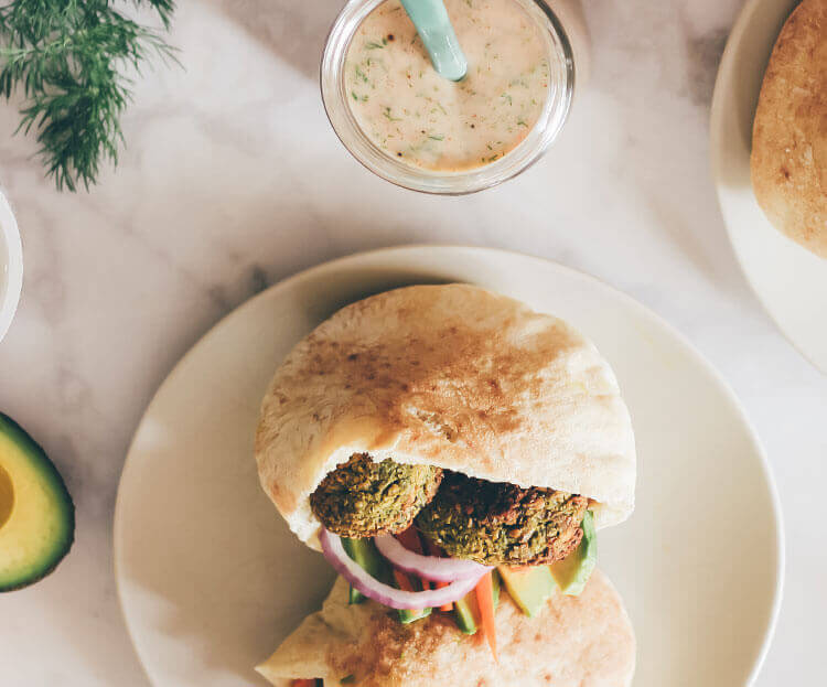Falafel Pitas with Smoky Lemon Yogurt Sauce