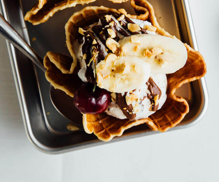 Chocolate-Banana Sundaes with Homemade Waffle Bowls