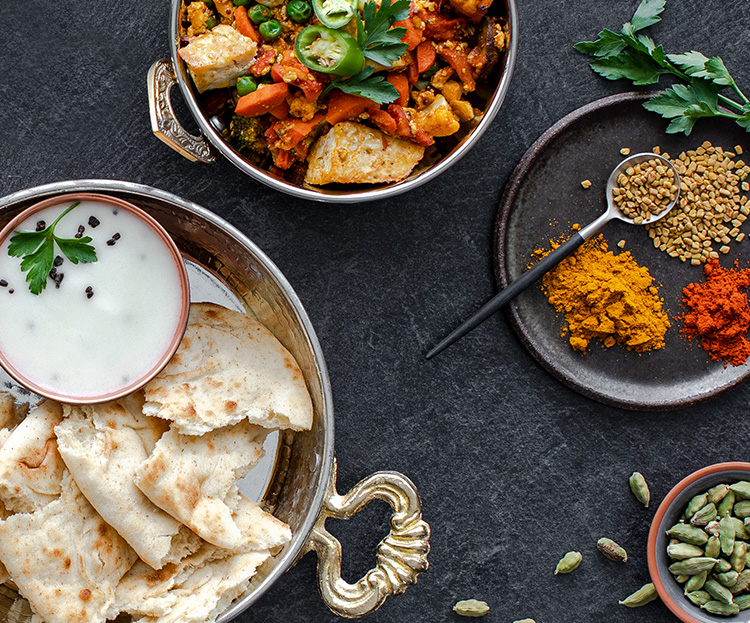 Tomato Vegetable Curry with Cardamom Yogurt