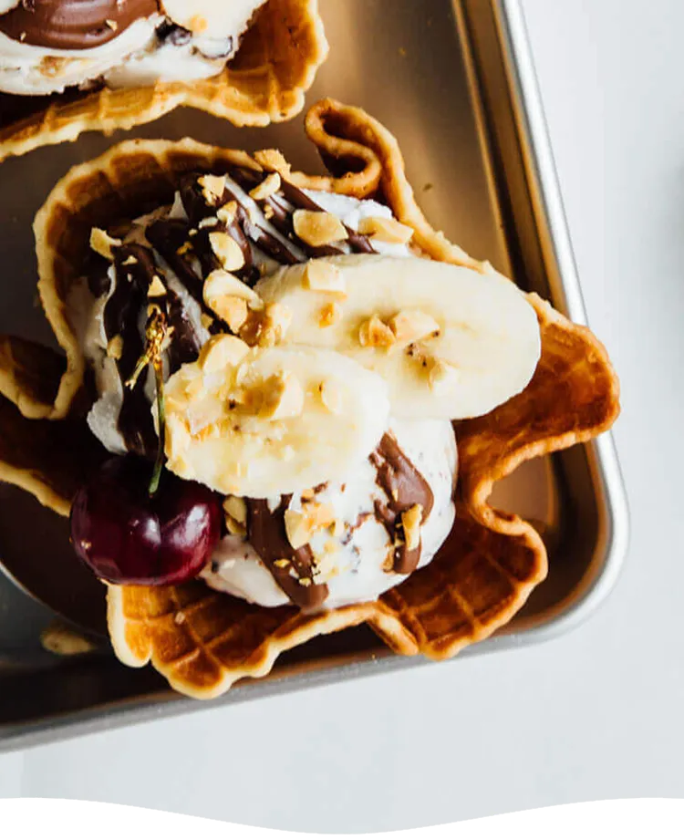 Chocolate-Banana Sundaes with Homemade Waffle Bowls